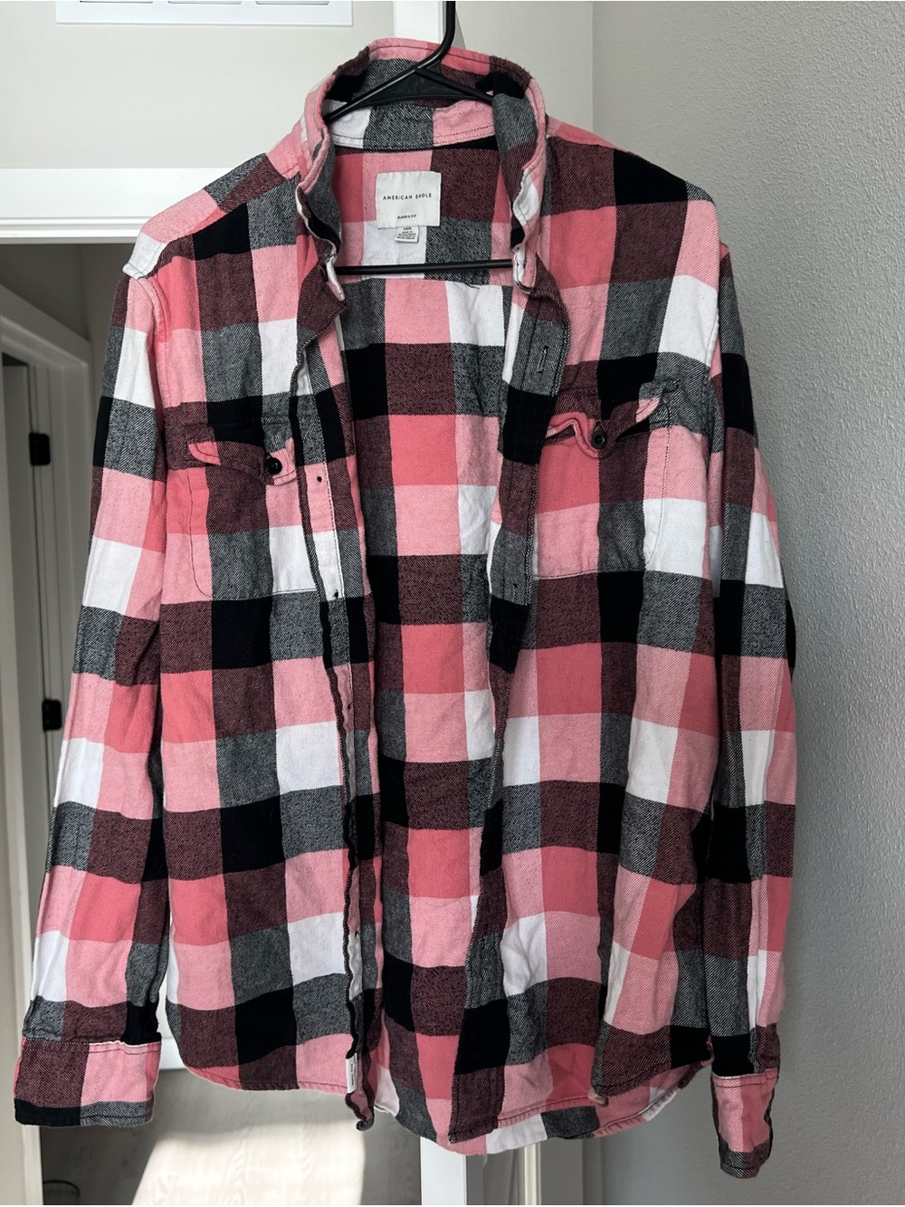 American Eagle Outfitters Pink Black White Plaid Flannel Shirt